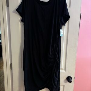 Susina Black Ruched Asymmetrical Sheath Dress